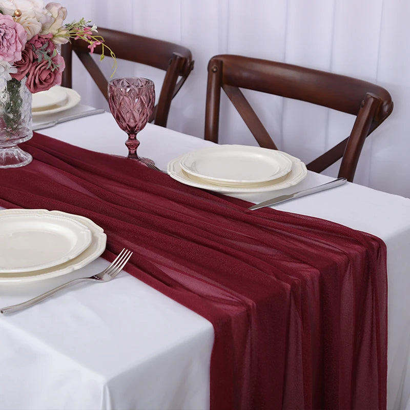 Chiffon Table Runner Sheer Fabric Silk for Boho Sheer Fabric Wedding Arch Overlay Draping Decoration Birthday Party Table Decor