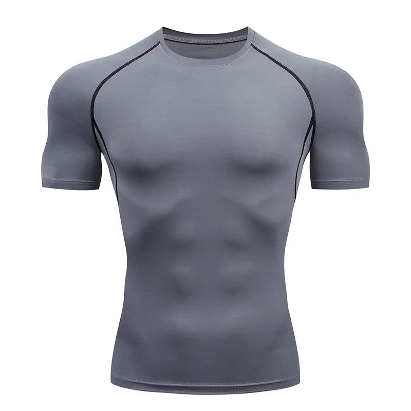 Men's Compression Top, Active Mid Stretch Breathable Moisture Wicking Workout T-shirt For Outdoor Sports
