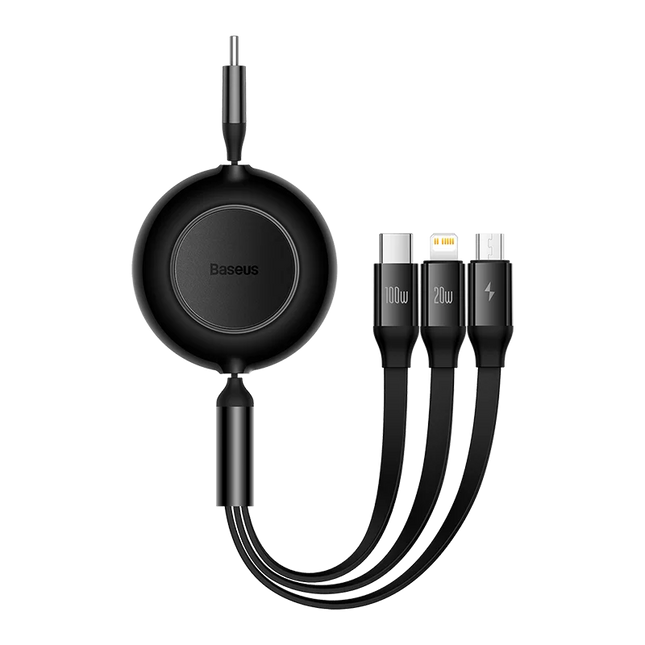 Baseus Retractable 100W 3 in 1 USB C Charge Cable For Macbook Samsung Xiaomi  Type C Cable Charging Cable for iPhone 12 13 14 15