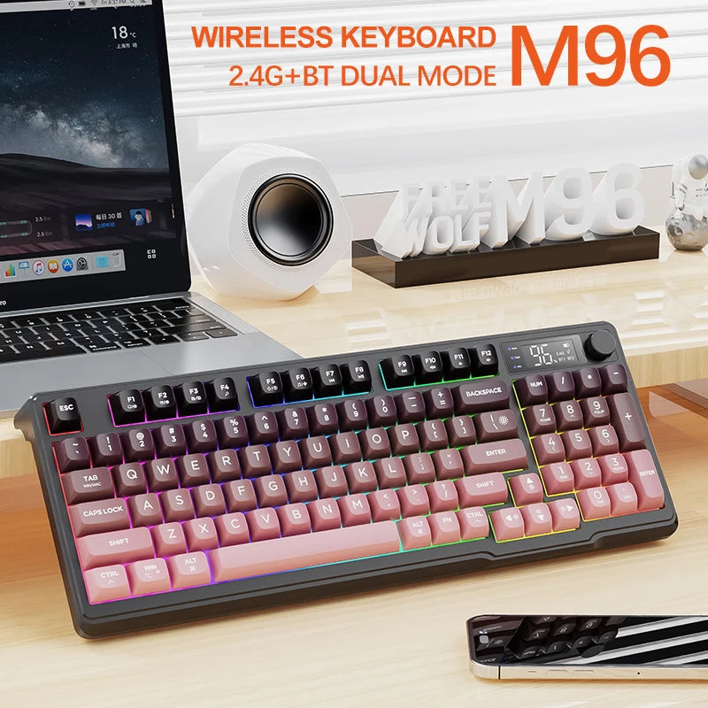 M96 Bluetooth Keyboard Wireless FREEWOLF Screen Gaming Keyboard,Electronic Screen, Multi-Device Connection,Ergonomics Gaming