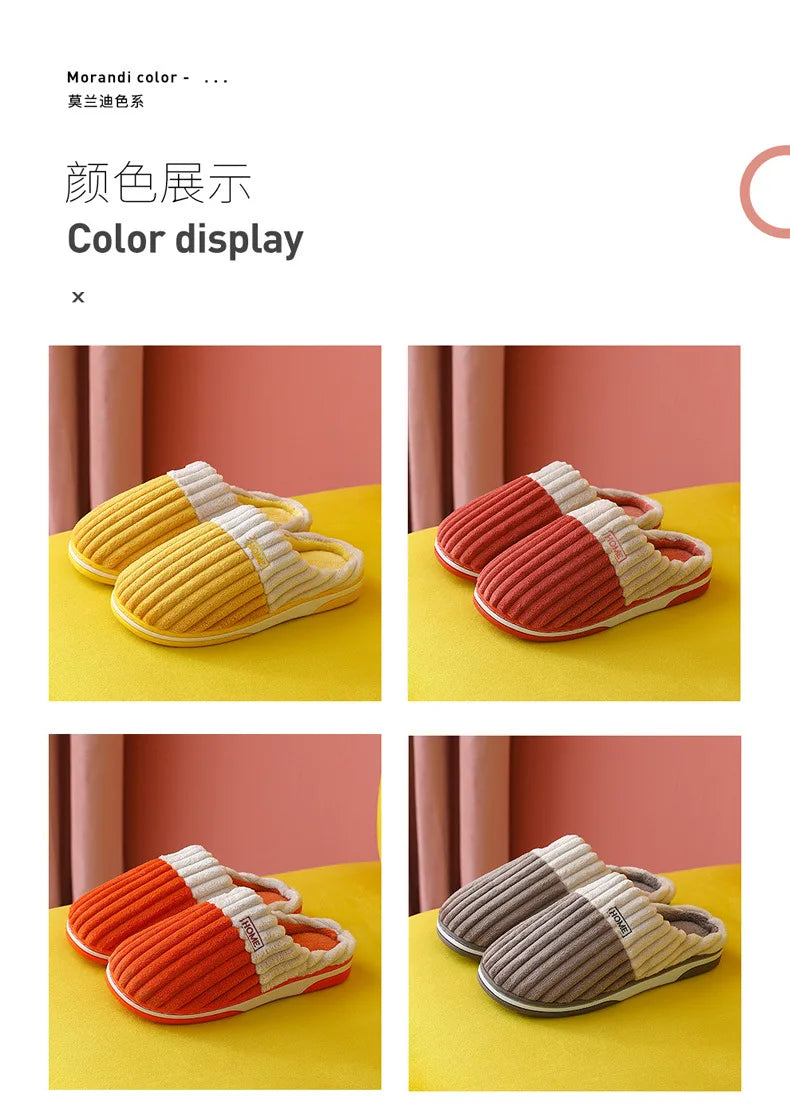 Bebealy Men Shoes Fur Women Slippers Winter House Shoes For Women Indoor Plush Warm Women Shoes 2024 Casual Home Shoes For Men