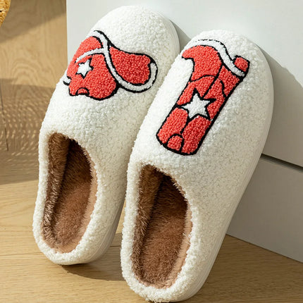 Cowgirl Style Fashion Boot Women Slippers Cool Hat Fluffy Country Nashville Comfortable Cozy Comfy Houseshoes Winter Shoes