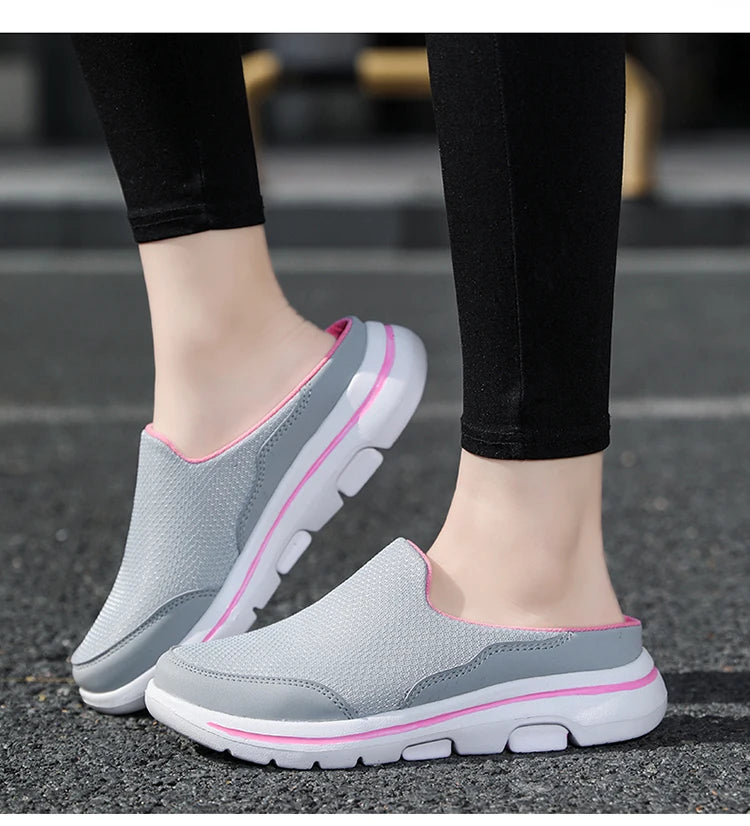 2024 Summer new breathable mesh shoes outdoor non-slip walking shoes comfortable sandals men half slippers casual loafers 35-48