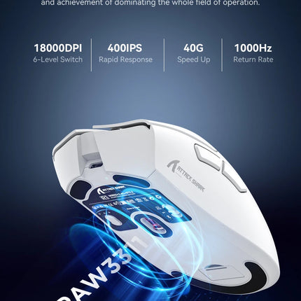 Attack Shark R1 Wireless Mouse Bluetooth Gaming Mouse PAW3311 Sensor,1000Hz Return-rate,Tri-mode,Ergonomic,Rechargeable