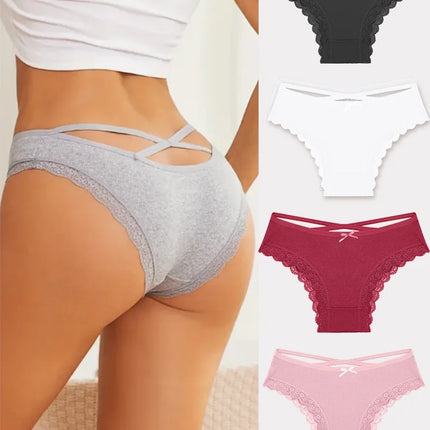 4PCS Women's Cotton Briefs Sexy Female Underpants Elasticity Comfortable Underwear Panties Lingerie S-XL  Solid Color Intimate