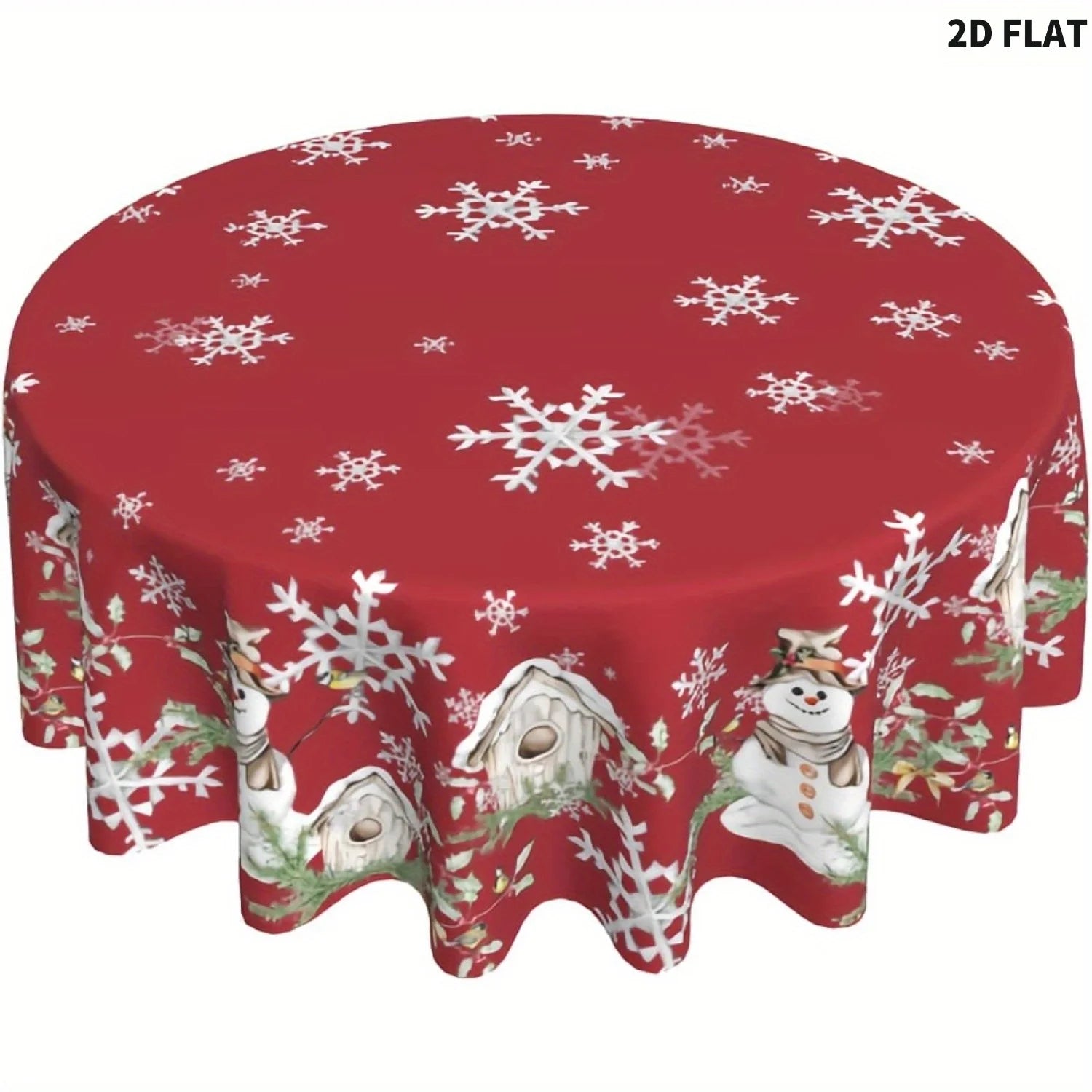 Red Color Christmas Tablecloth 60 Inch, Tablecovers with snowflake and snowman design, Good for Christmas Party Decor