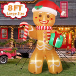 8FT/2.4M Christmas Inflatables Gingerbread Man with Gift Pack Outdoor Decorations Xmas Yard Decorations with LED Lights for Lawn