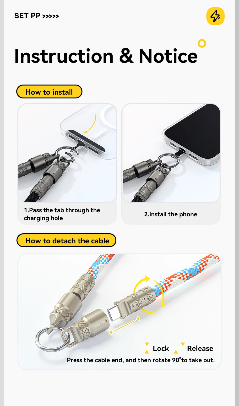 Essager 60W Type C To Type C Fast Charging Cable  For iPhone 16 Xiaomi Huawei  Lanyard  Halter Neck Wrist Multifunctional Cable