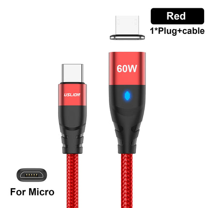 USLION PD 60W Magnetic Fast Charger Cable for iPhone 14 13 Pro Max Xiaomi 12 POCO USB C To Type C Data Charging Wire for Macbook