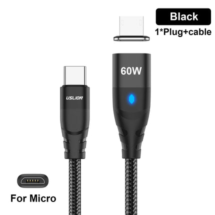 USLION PD 60W Magnetic Fast Charger Cable for iPhone 14 13 Pro Max Xiaomi 12 POCO USB C To Type C Data Charging Wire for Macbook