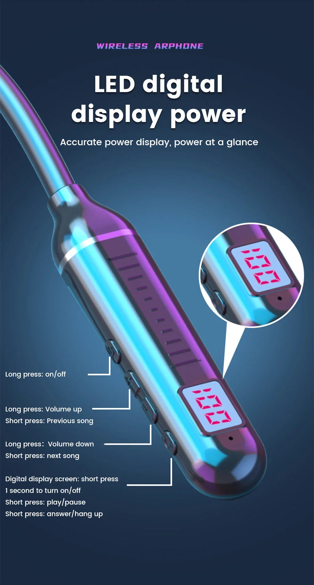 Wireless Earphones 5.3 Neckband Headphones Gaming LED Display Stereo Sports Headset Halter Waterproof Magnetic Earbuds