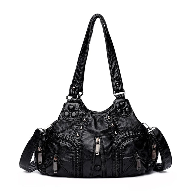 Y2k Women Shoulder Bag Vintage Punk Goth Fashion Designer Leather Tote Bag Large Capacity Rivet Motorcycle Handbag