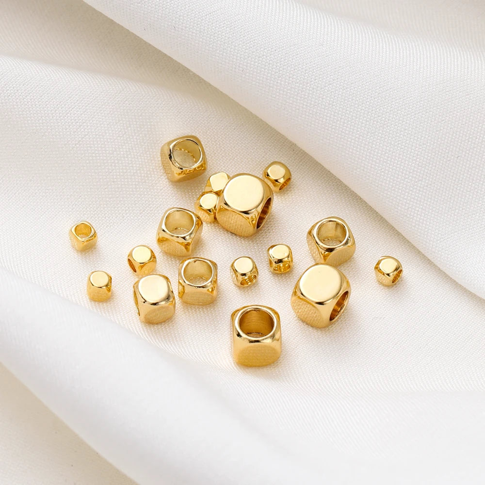 50pcs/lot 2-5mm 14K/18K Real Gold Plated Brass Square Spacer Loose Beads for DIY Jewelry Making Beads Accessories Findings