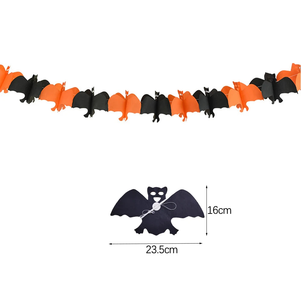 Halloween Hanging Banner Garland Bunting Pumkin Ghost Bat Paper Banner Door Hanging Ornaments Halloween Xmas Party Decoration