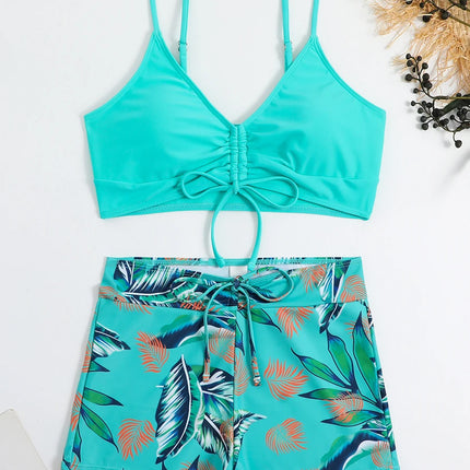 Drawstring Front Shorts Bikinis 2025 High Waist Swimsuit Women Swimwear Female Bathers Bathing Swimming Swim Suit Beachwear