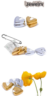 Yhpup Fat Fashion Stainless Steel Heart Chunky Hoop Earrings Charm Metal Texture Rust Proof Versatile Jewelry серьги тренд