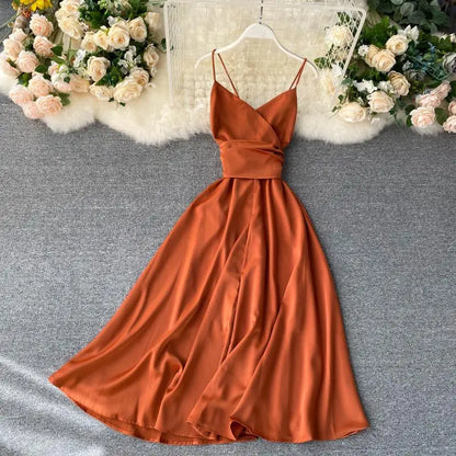 Women Sexy Beach Long Dress Summer V-neck Elegant White Evening Party Dressesladies Backless Bandage Satin Dress Vestidos