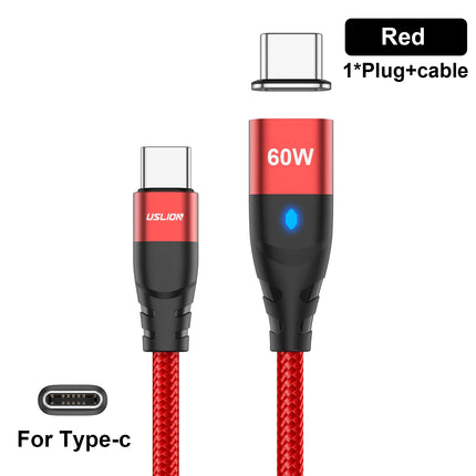 USLION PD 60W Magnetic Fast Charger Cable for iPhone 14 13 Pro Max Xiaomi 12 POCO USB C To Type C Data Charging Wire for Macbook