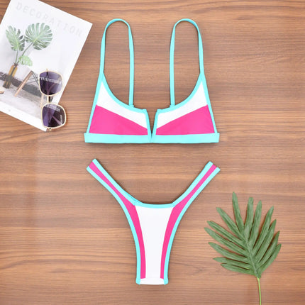 Splicing Denim V Shaped Thong Bikini Women Swimsuit Female Swimwear Two Pieces Bikini Set Bather Push Up Bathing Suit Swim Lady