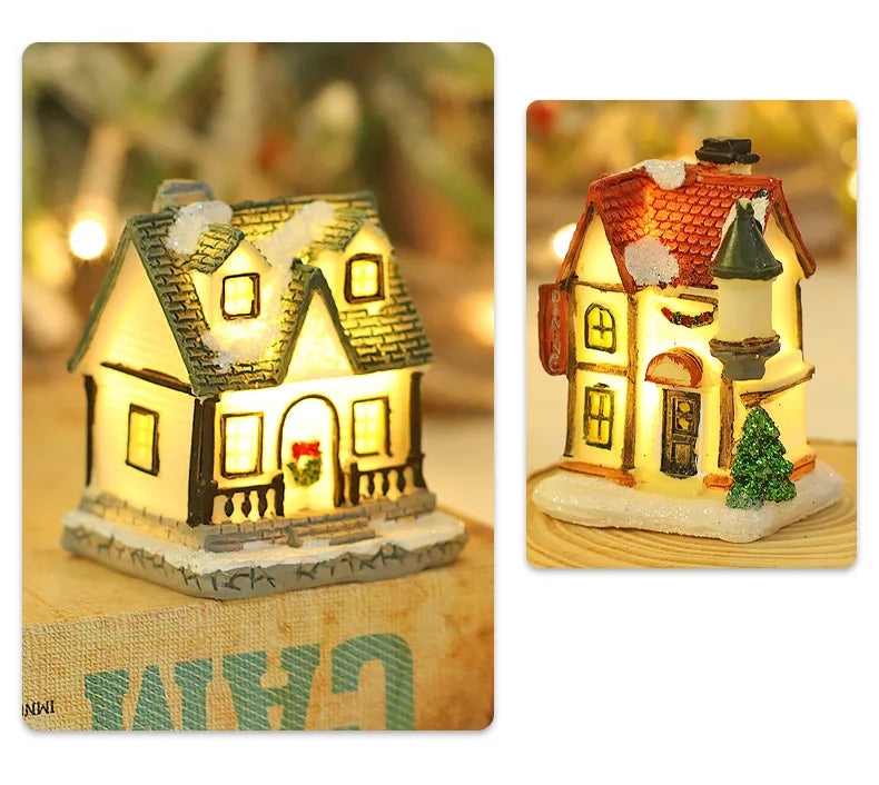1~6pcs LED Night Light Christmas Ornaments 2024 Luminous Castle Snow House Sculpture Xmas Decoration for Home New Year Navidad