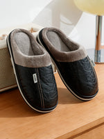 PU Leather Big Sizes Men slippers Indoor Waterproof Fur Flat Men's Winter Home Slipper Cotton Bedroom Houseshoes