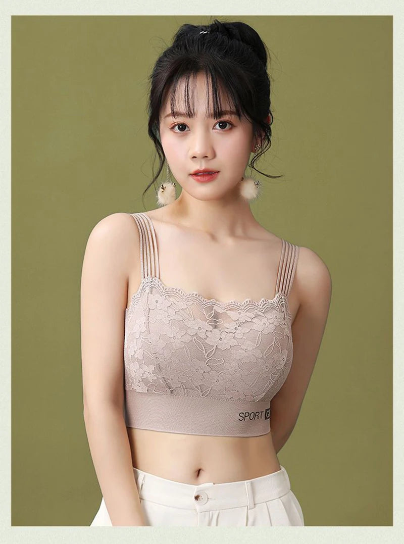 Sexy Lace Seamless Large Size Women's Bra Comfortable Breathable Sports Beauty Back Vest Sleep Gathered Wrapped Chest Tube Top