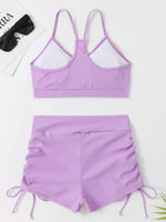 Drawstring Front Shorts Bikinis 2025 High Waist Swimsuit Women Swimwear Female Bathers Bathing Swimming Swim Suit Beachwear