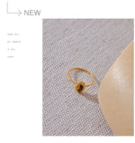 Yhpup Fashion Natural Stone Stainless Steel Oval Thin Chic Ring Women 18K PVD Plated Waterproof Jewelry Accessories 2024 Gift