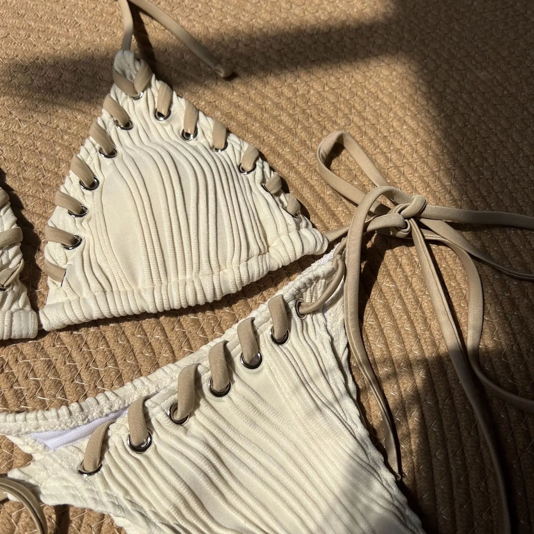 2025 Halter Wrinkled Weave Bikini Women Swimwear Female Swimsuit Two Pieces Bikini Set Brazilian Bathing Suit Swim Beach Wear