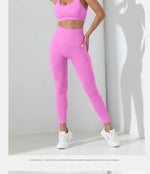 Yoga Basic 2pcs Seamless High Stretch Yoga Set Tracksuit Gym Set Crisscross Back Cami Hip-hugging Tummy Control Leggings