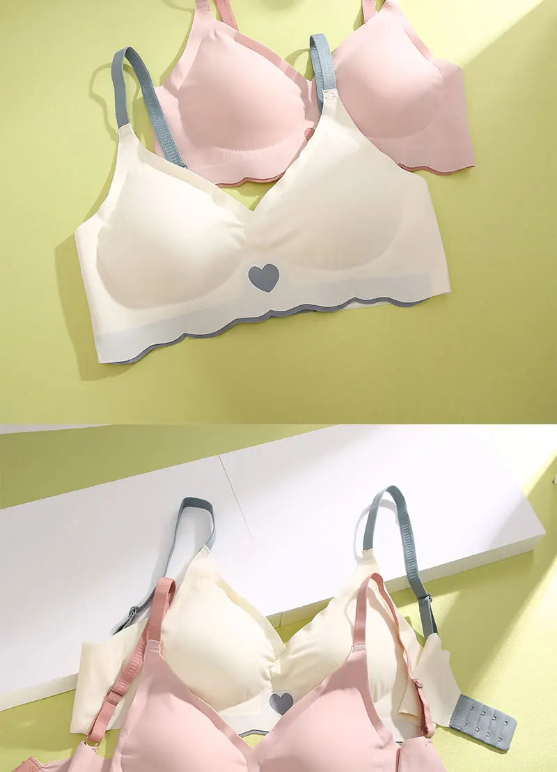 3Pcs Adjustable Beauty Back Bra Intimates Gather No Steel Ring Sports Anti-Sagging Bra French Color Contrast Seamless Underwear