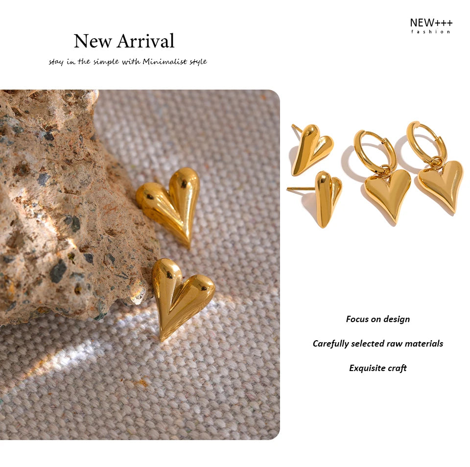 Yhpup Stainless Steel Chic Heart Huggie Hoop Earrings Charm Gold Color Tarnish Free Trendy Fashion Jewelry for Women Bijoux