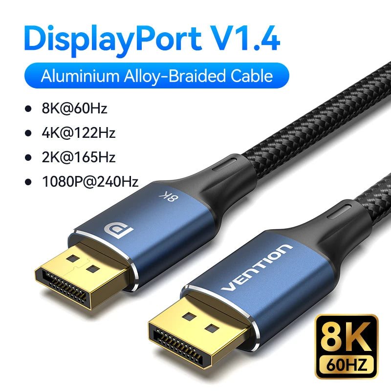 Vention DisplayPort 1.4 Cable 8K 60Hz 4K HDR 165Hz Display Port Audio Cable for Video PC Laptop TV Display Port 1.4 DP Cable 1.2