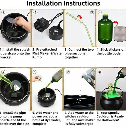 Sets Witch Cauldron Decoration With Magic Levitation Potion Bottle And Atomizer Dark Plastic Magic Basin Suitable for Halloween