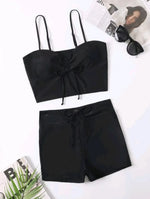 Drawstring Front Shorts Bikinis 2025 High Waist Swimsuit Women Swimwear Female Bathers Bathing Swimming Swim Suit Beachwear
