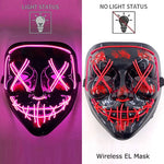 Wireless Neon LED Purge Mask Glow in The Dark Cosplay Horror Mask Halloween Masquerade Party Masks Glowing Funny Dress Up