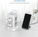 TESSAN Tower Power Strip Multi Outlets with 2 USB +1 Type C 2M Extension Cable EU Plug Vertical Electric Socket Surge Protection