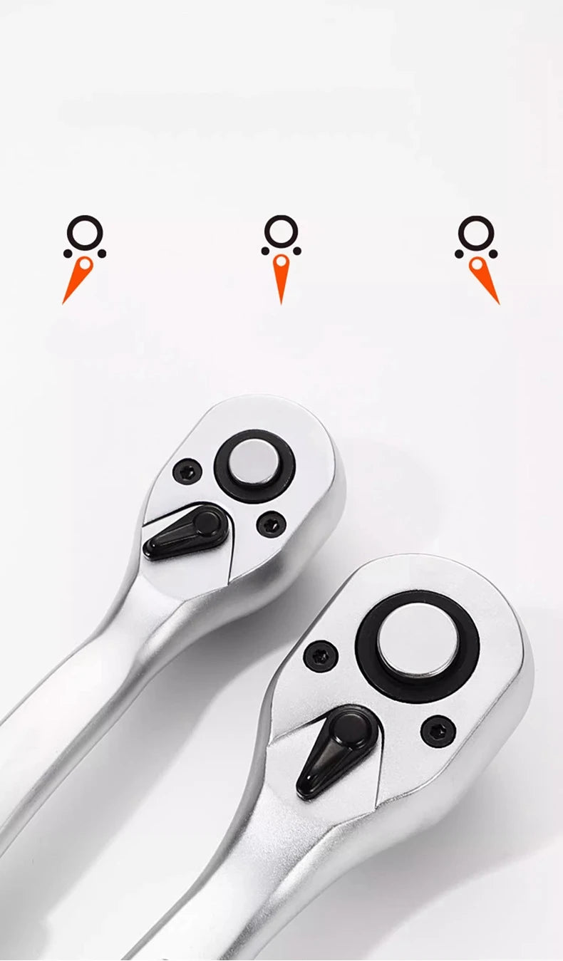 24/72 Tooth Quick Ratchet Wrench 1/2 1/4 3/8 3 Size Flying Wrenches Two-way Socket Wrench Repair Tools for for Vehicle Bicycle