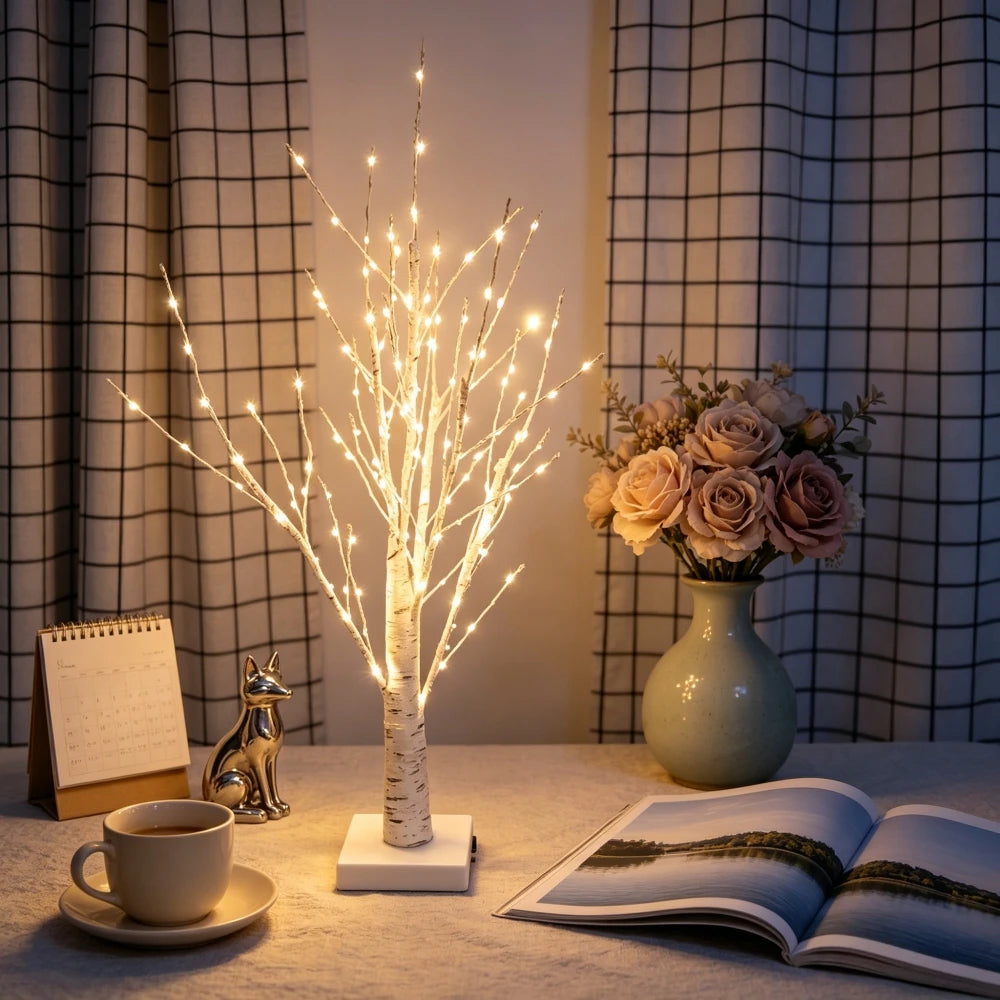 144 LED Birch Tree Light Warm White USB Battery Power Holiday Decorative Tree Christmas Halloween Easter Gift