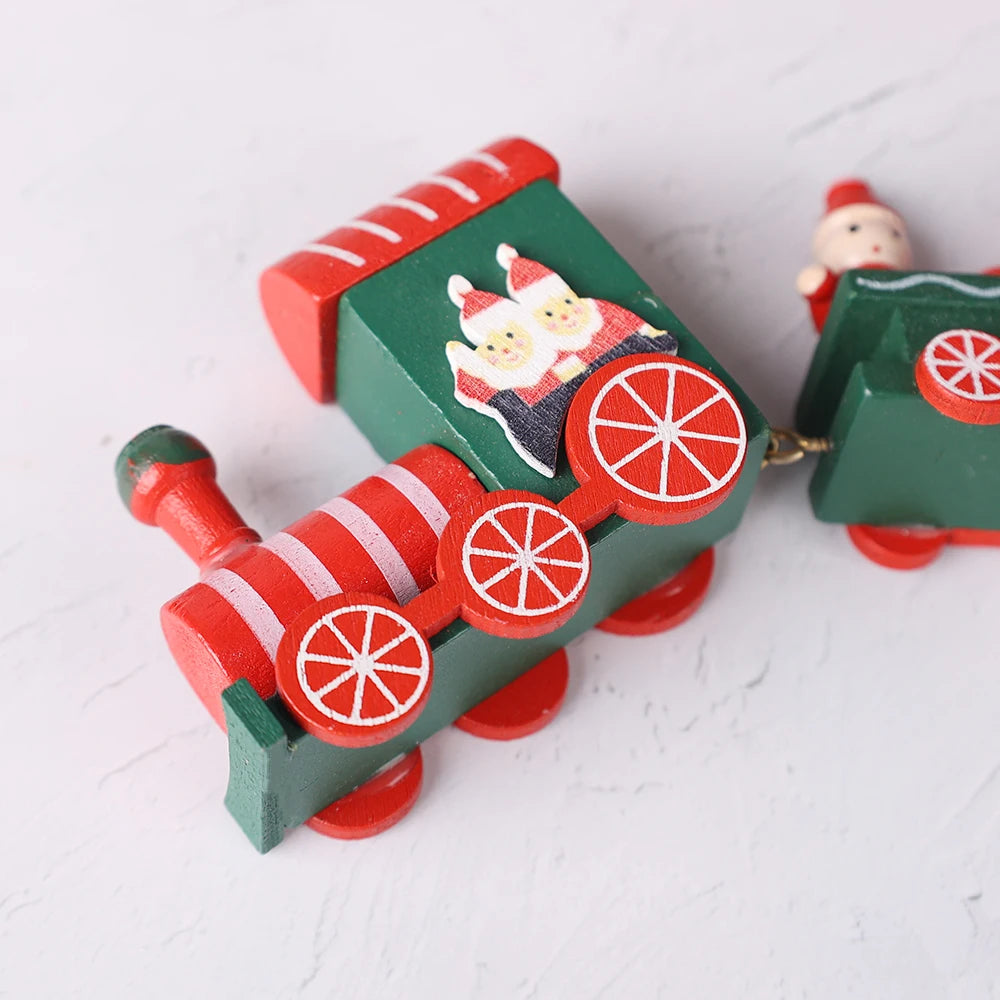 Wooden Train Christmas Ornaments Santa Cake Decoration Merry Christmas Navidad New Year Party Table Decoration Kids Gifts Toys