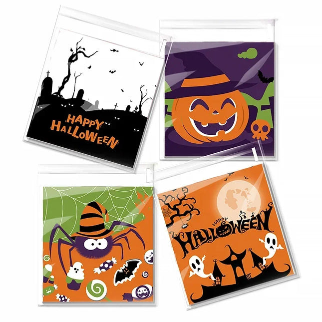 100pcs- New Halloween Cookies Bag 100Pcs Nougat Snowflake Crisp Fruit Bag Ghost Festival Party Gift Zipper Lock Bags Candy Packa