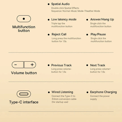 Baseus Bowie D05 Headphones Wireless Earphone Bluetooth 5.3 Headset HiFI Stereo Fones Foldable Wireless Wired Dual Use Headphone