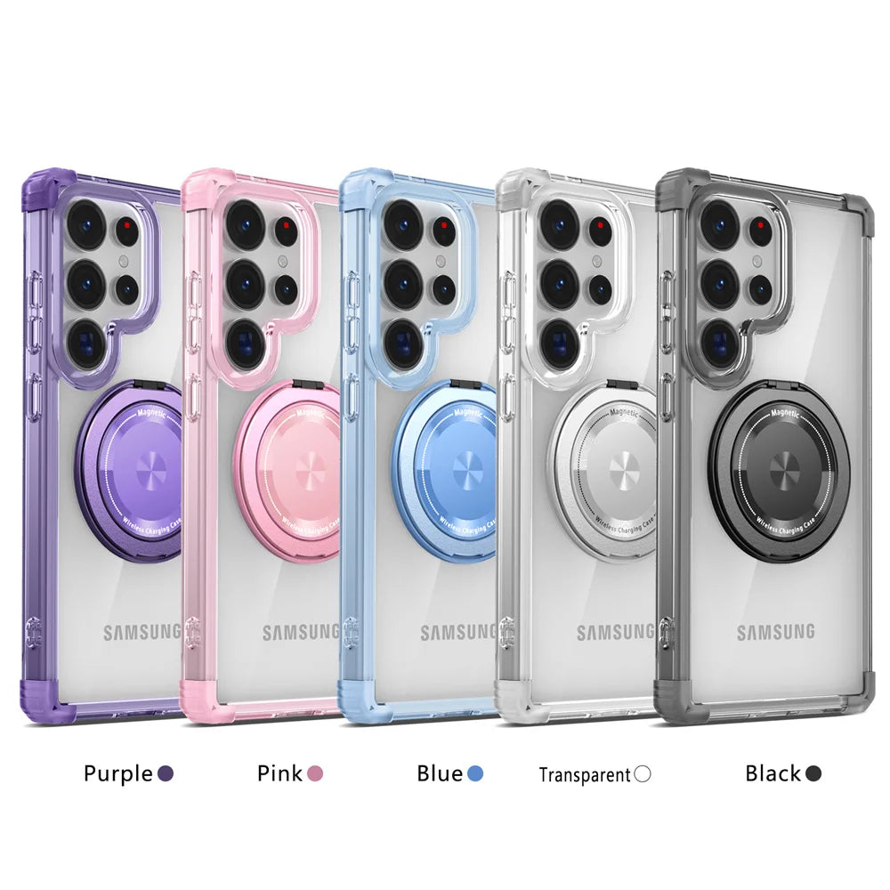 Rotating Magnetic Folding Stand Transparent Phone Case for Samsung S25 Edge S24 S23 Plus FE S21 Ultra Armor Shockproof Cover