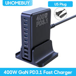 UHOMEBUY 400W USB C Charger 10-Ports GaN Charging Station 140W Max Single Port PD3.1 Fast Charger for MacBook Pro iPhone Samsung