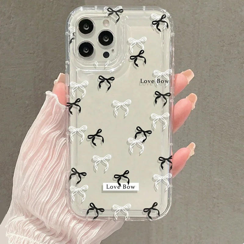 Colorful Bow Print Clear Case  For iPhone 16 14 13 12 11 15 Pro Max SE XR X XS 7 8 Plus Transparent Tpu Shockproof Phone Cover