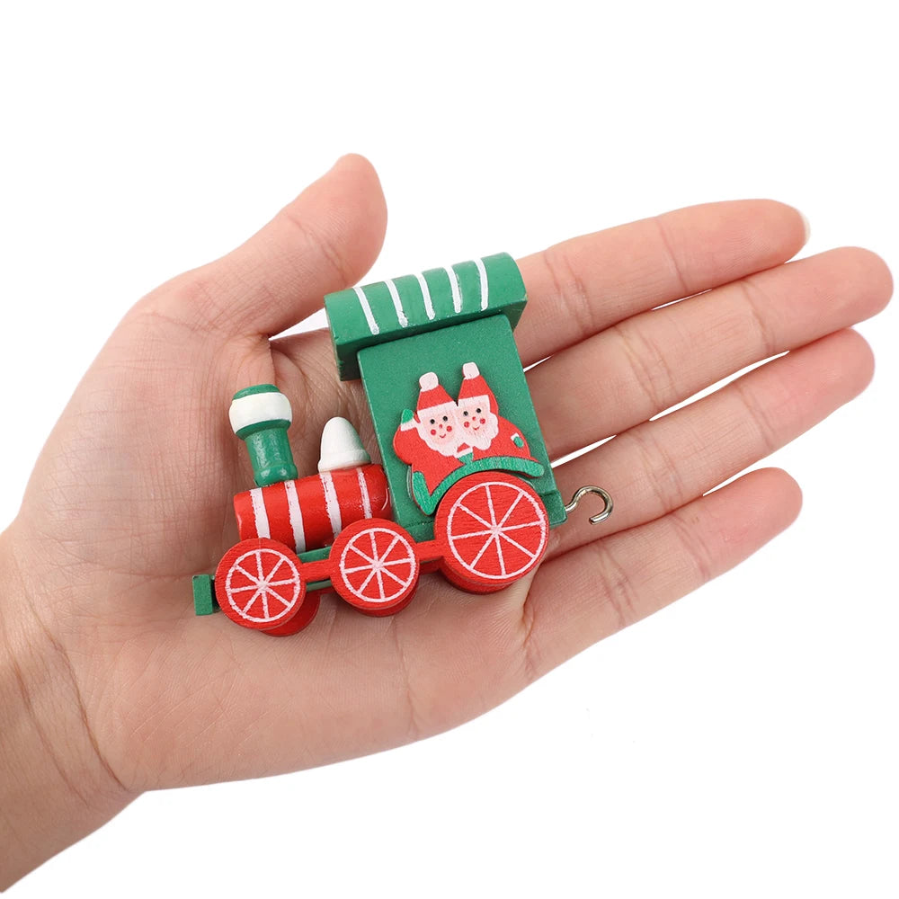 Wooden Train Christmas Ornaments Santa Cake Decoration Merry Christmas Navidad New Year Party Table Decoration Kids Gifts Toys