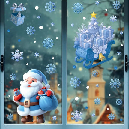 Christmas Window Stickers Winter Snowman Santa Claus Snowflake Elk Static Stickers Glass Ornaments Merry Christmas Decor
