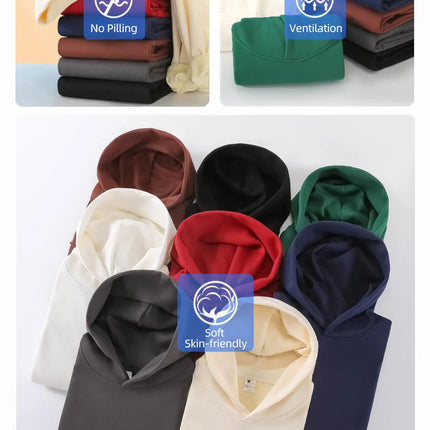 16.9oz 480gsm Heavy Weight Cotton Plus Velvet Hooded Sweater Men Thickened Tight Polar Fleece Pullover Hoodie Women Sweatshirt