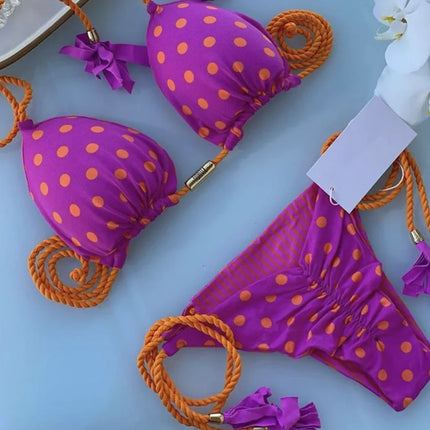 New Women Bikini Backless Rope Triangle Swimsuit Multicolor