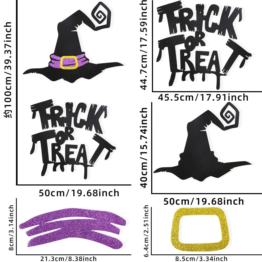 Halloween Decoration,DIY Felt Cloth Stickers for Home,Devil,Witch Hat,Glass Window Stickers, Halloween Party Door Stickers